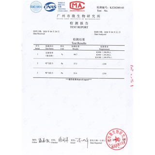 一次性防护口罩检验报告