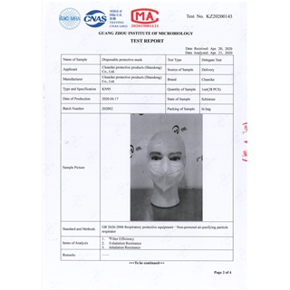 Test report of disposable protective mask